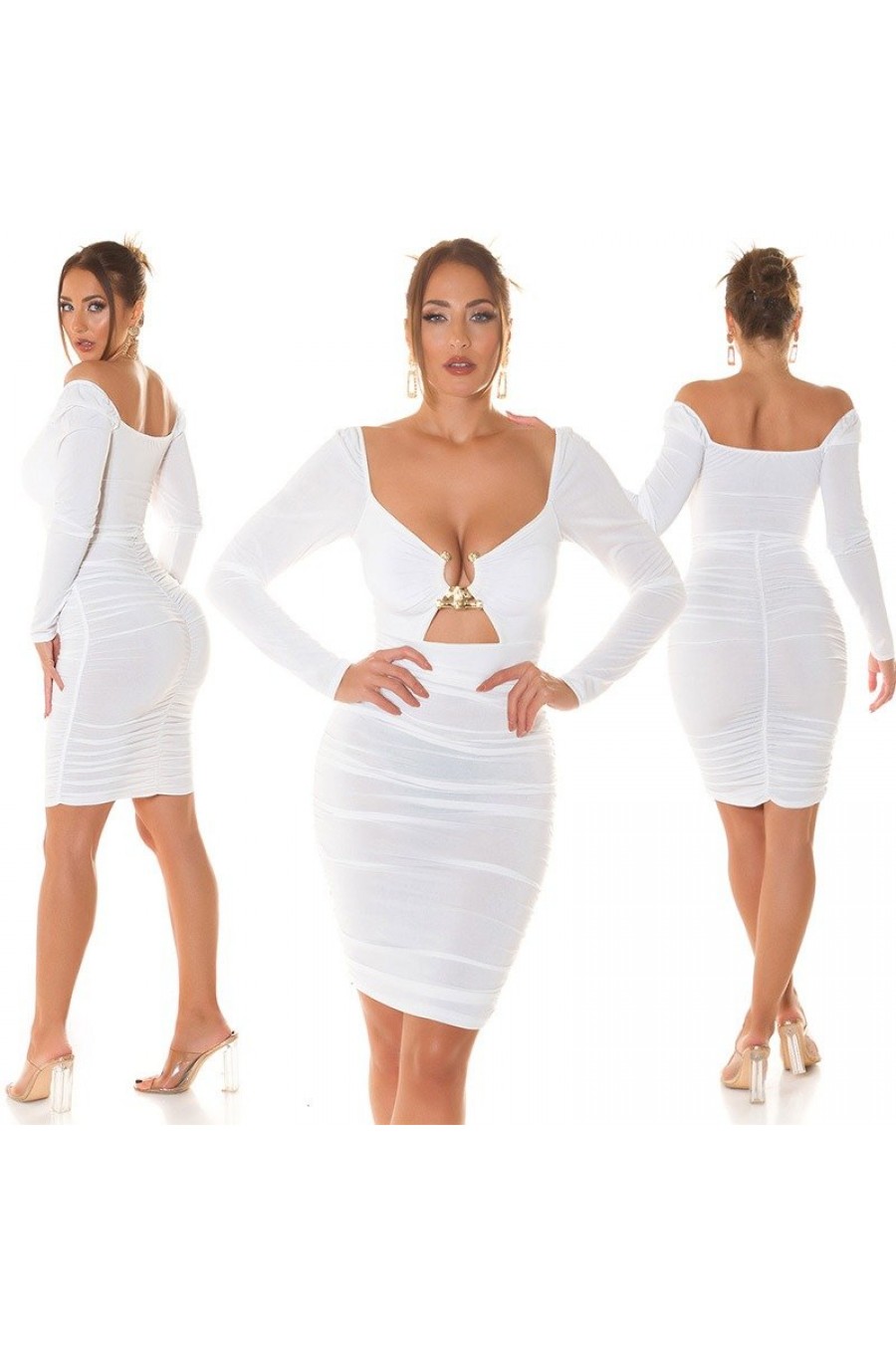 Rochie midi alba mulata cu maneca lunga Endellion Rochie midi alba mulata cu maneca lunga Endellion 7 - dyandra.ro