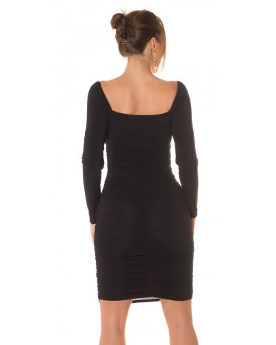 Rochie midi neagra mulata cu maneca lunga Endellion  - dyandra.ro