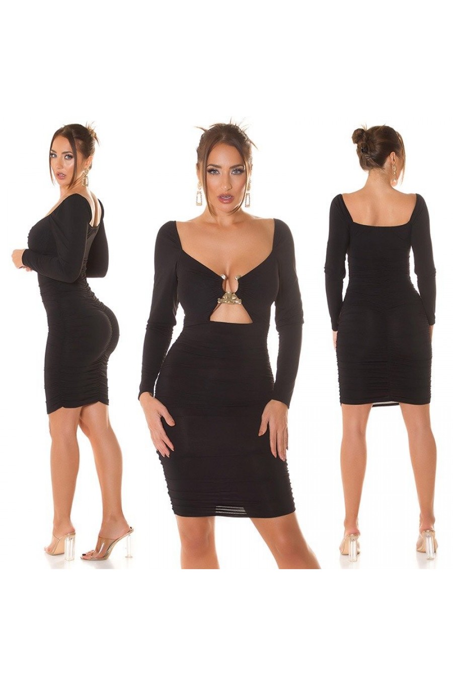 Rochie midi neagra mulata cu maneca lunga Endellion Rochie midi neagra mulata cu maneca lunga Endellion 6 - dyandra.ro