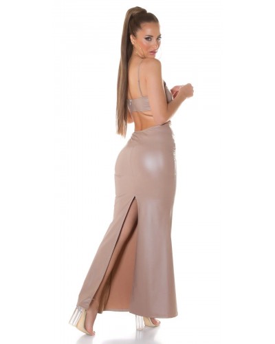 Rochie lunga mulata din piele eco cappuccino Zhin - dyandra.ro