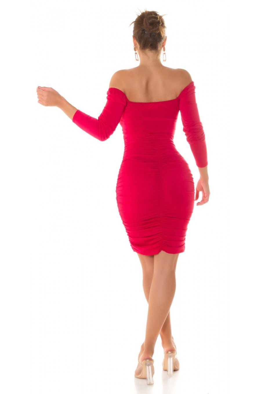 Rochie midi rosie mulata cu maneca lunga Endellion Rochie midi rosie mulata cu maneca lunga Endellion 5 - dyandra.ro
