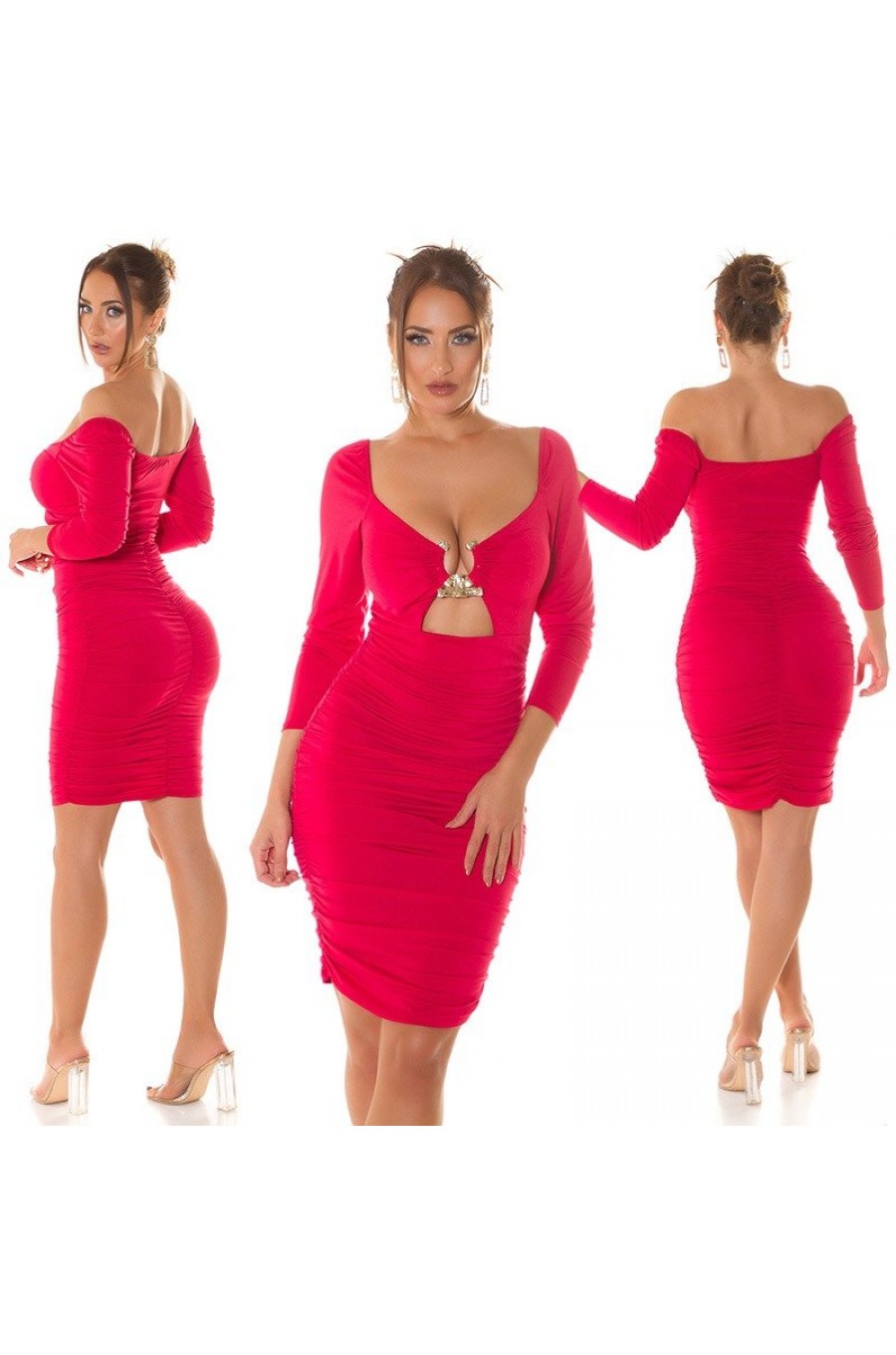 Rochie midi rosie mulata cu maneca lunga Endellion Rochie midi rosie mulata cu maneca lunga Endellion 7 - dyandra.ro