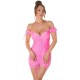 Rochie de club scurta, roz bombon, mulata, cu umerii goi, drapata, Karla 2 - dyandra.ro