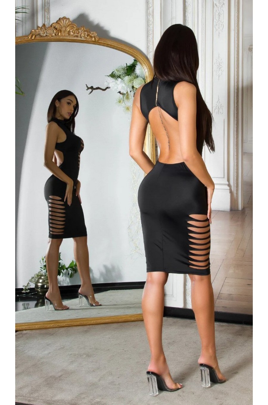 Rochie de club scurta, neagra, mulata, cu spatele gol, Damla Rochie de club scurta, neagra, mulata, cu spatele gol, Damla 5 - dyandra.ro