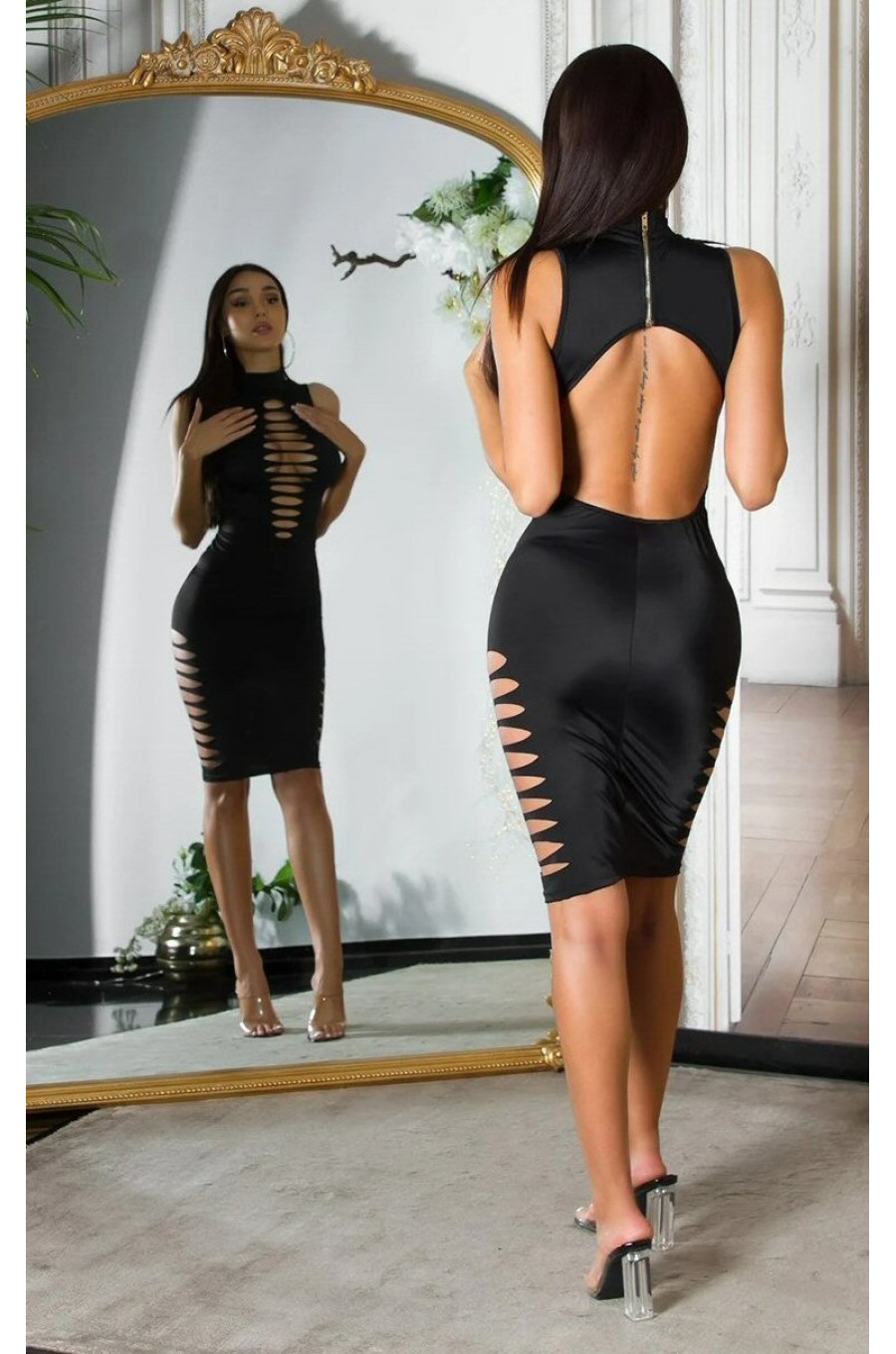 Rochie de club scurta, neagra, mulata, cu spatele gol, Damla Rochie de club scurta, neagra, mulata, cu spatele gol, Damla 6 - dyandra.ro