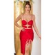 Rochie de club scurta, rosie, mulata, incretita, cu decupaje, asimetrica, Maia 2 - dyandra.ro