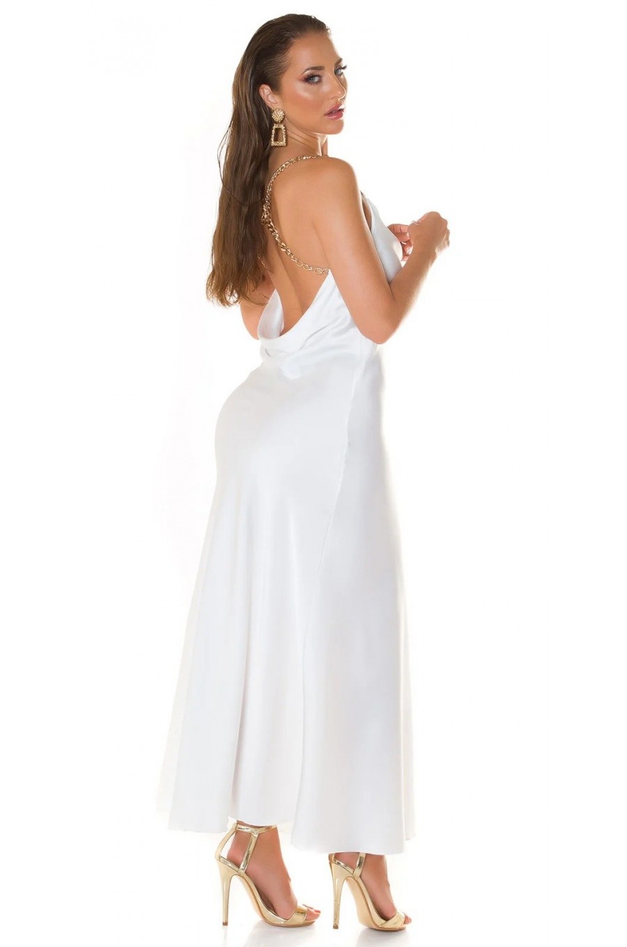 Rochie de club tip furou lunga satin alb India Rochie de club tip furou lunga satin alb India 5 - dyandra.ro