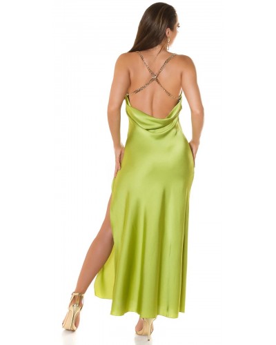 Rochie de club tip furou lunga satin verde India - dyandra.ro