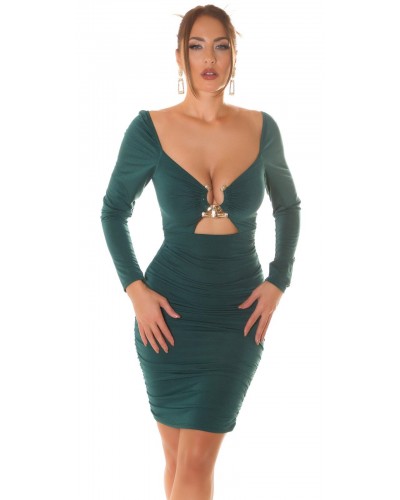 Rochie midi verde mulata cu maneca lunga Endellion  - dyandra.ro