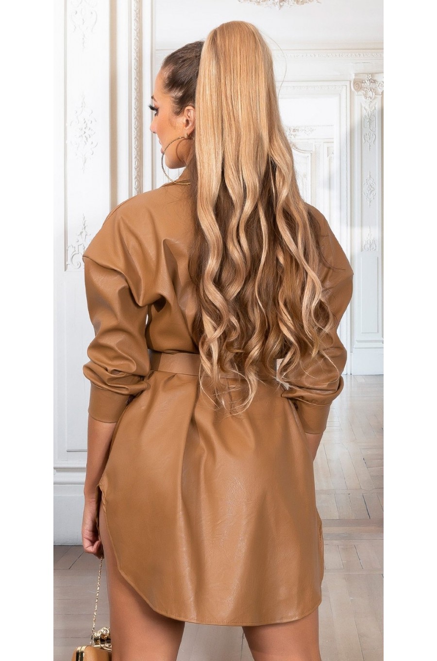 Rochie scurta tip camasa din piele eco cappuccino Fay Rochie scurta tip camasa din piele eco cappuccino Fay 2 - dyandra.ro