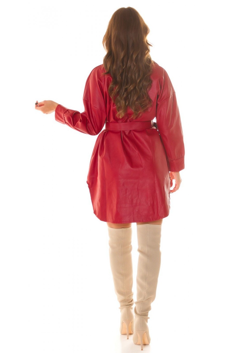 Rochie scurta rosie tip camasa din piele eco Fay Rochie scurta rosie tip camasa din piele eco Fay 5 - dyandra.ro