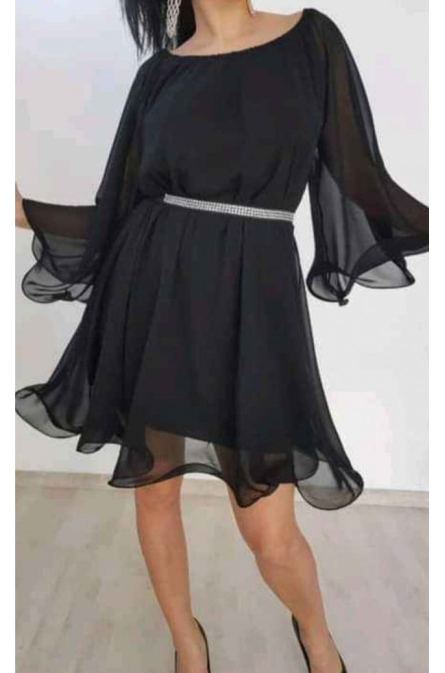 Rochie midi de ocazie din voal negru fluida Vanessa Rochie midi de ocazie din voal negru fluida Vanessa 1 - dyandra.ro