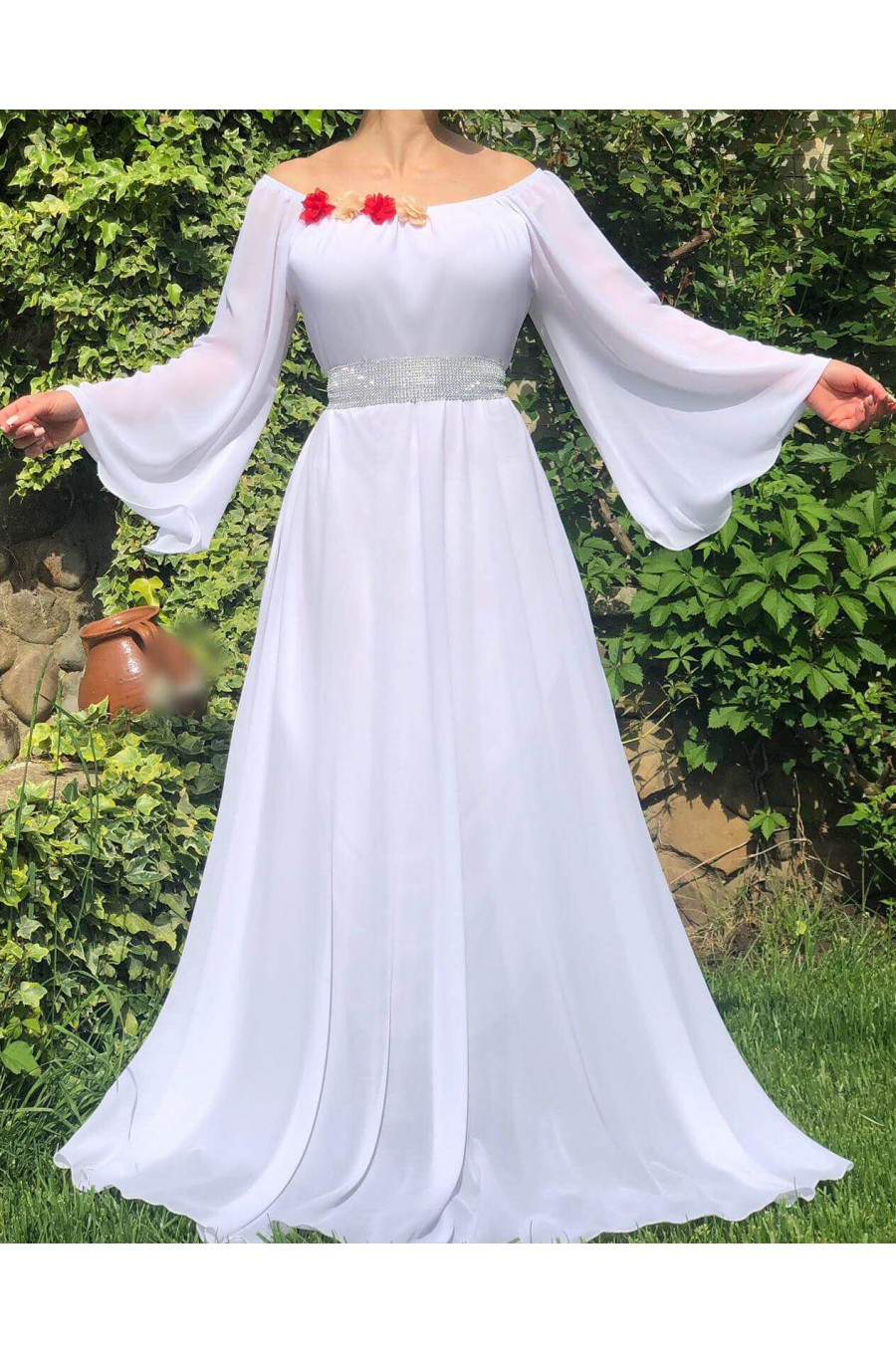 Rochie cununie civila lunga, din voal,alba, cu maneca lunga si umerii goi, FairyTale Rochie cununie civila lunga, din voal,alba, cu maneca lunga si umerii goi, FairyTale 1 - dyandra.ro