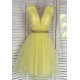 Rochie de ocazie eleganta scurta din tul galben baby doll Adelya  2 - dyandra.ro
