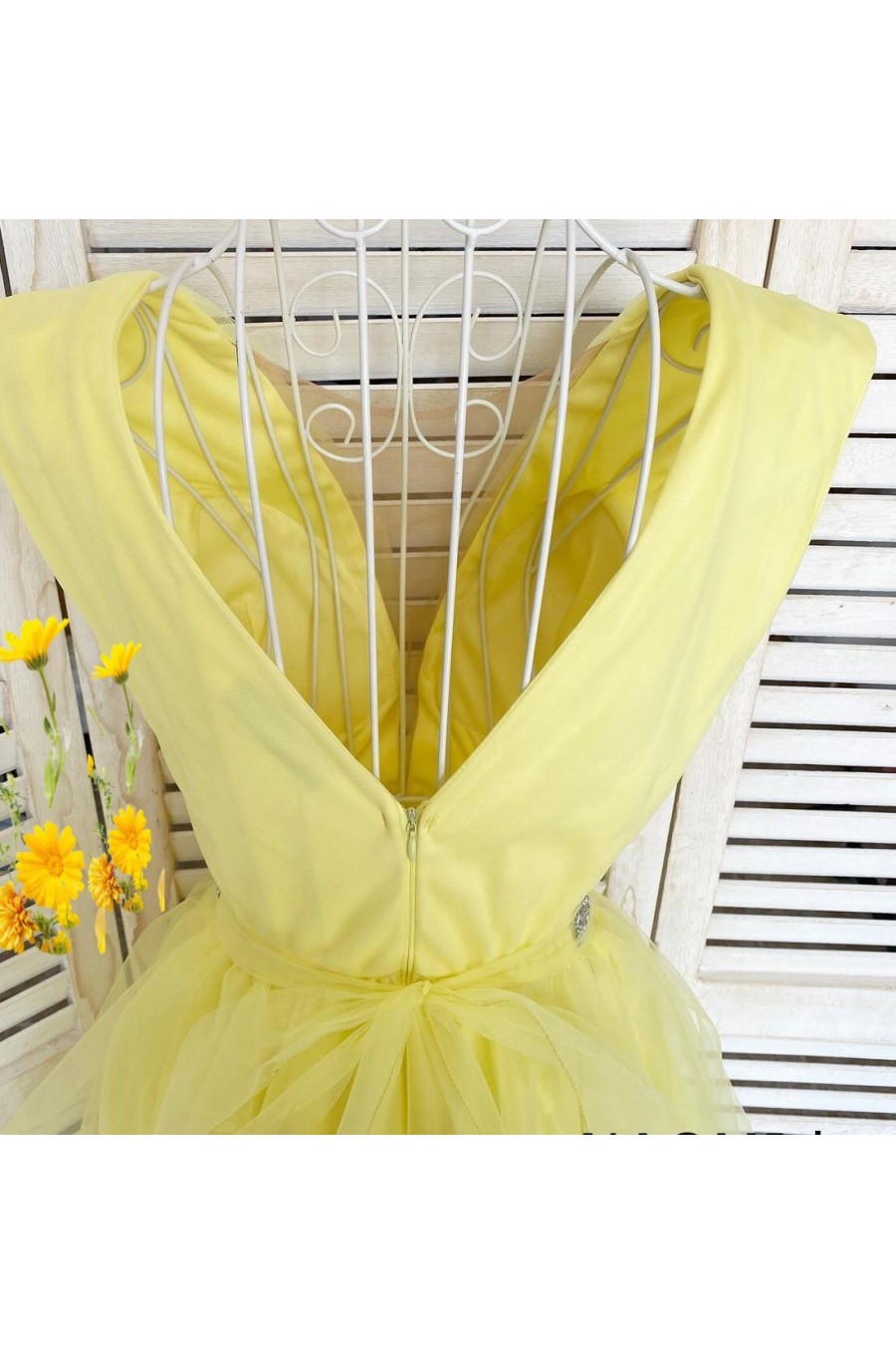 Rochie de ocazie eleganta scurta din tul galben baby doll Adelya  2 - dyandra.ro