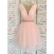 Rochie de ocazie eleganta scurta din tul roz pastelat Adelya Rochie de ocazie eleganta scurta din tul roz pastelat Adelya 2 - dyandra.ro