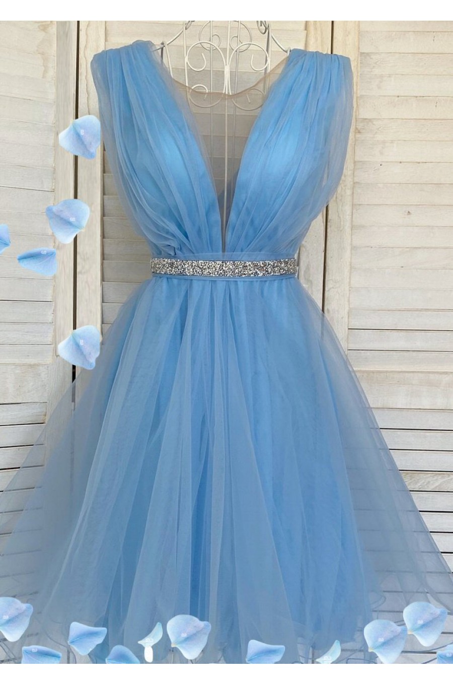 Rochie de ocazie eleganta scurta tul bleu baby doll Adelya Rochie de ocazie eleganta scurta tul bleu baby doll Adelya 1 - dyandra.ro