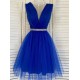 Rochie eleganta de ocazie scurta baby doll tul albastru electric Adelya 2 - dyandra.ro