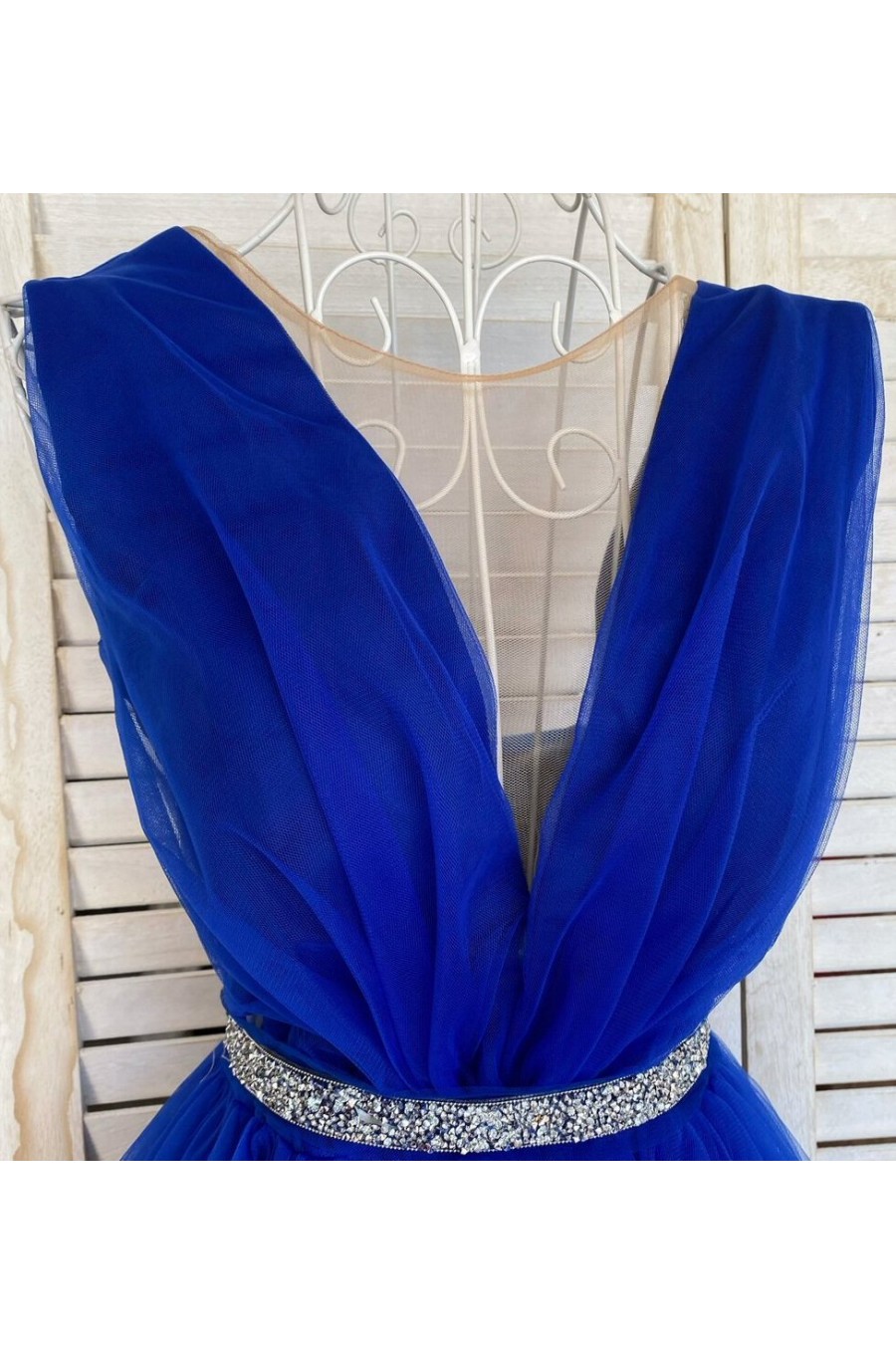 Rochie eleganta de ocazie scurta baby doll tul albastru electric Adelya 2 - dyandra.ro