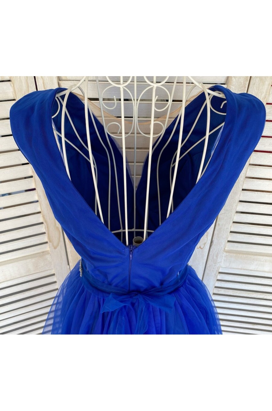 Rochie eleganta de ocazie scurta baby doll tul albastru electric Adelya 3 - dyandra.ro