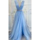 Rochie de ocazie eleganta lunga cu tulle bleu Adele 2 - dyandra.ro