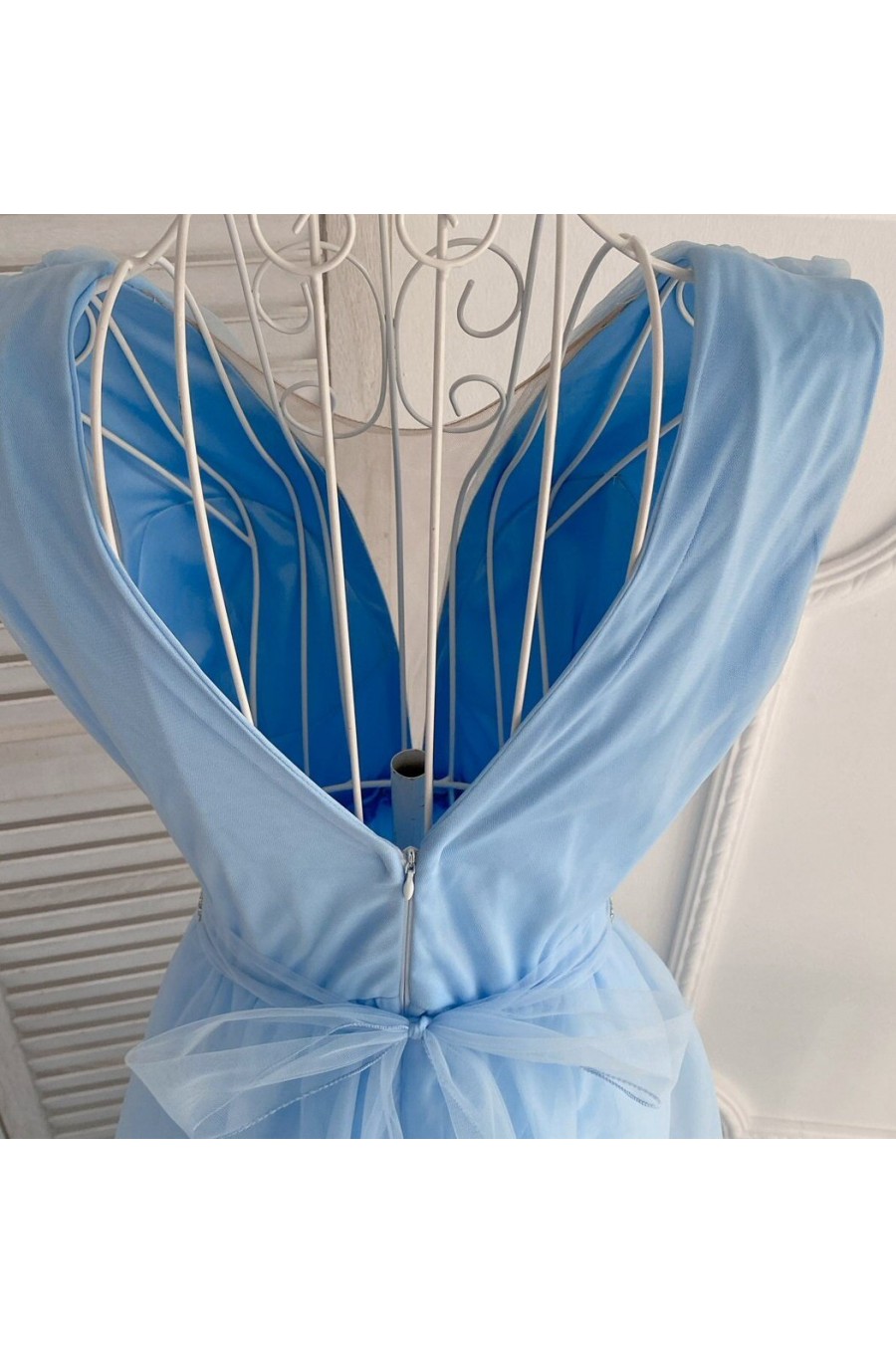 Rochie de ocazie eleganta lunga cu tulle bleu Adele 4 - dyandra.ro