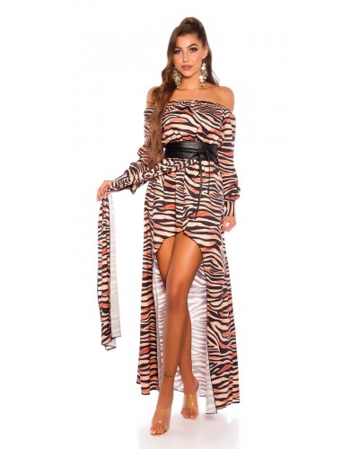 Rochie de ocazie eleganta lunga din satin animal print zebra Gul - dyandra.ro