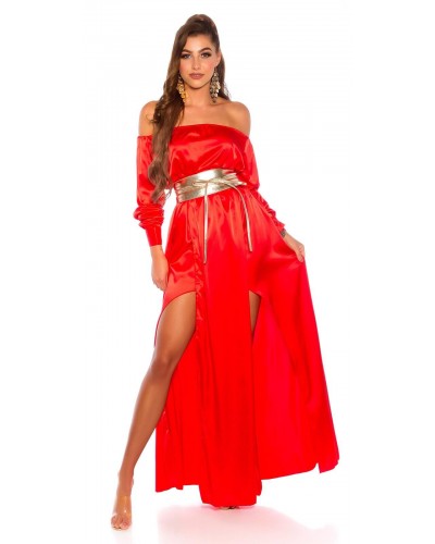 Rochie de ocazie eleganta lunga rosie din satin vaporoasa Gul Rochie de ocazie eleganta lunga rosie din satin vaporoasa Gul - dyandra.ro