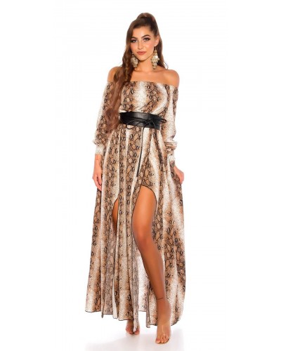 Rochie de ocazie eleganta lunga din satin snake print vaporoasa Gul - dyandra.ro