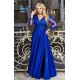 Rochie de ocazie eleganta lunga in marimi mari brocard albastru regal Carmen 3 - dyandra.ro