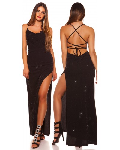 Rochie de seara eleganta lunga, neagra, cu spate gol, mulata, Leyla  - dyandra.ro