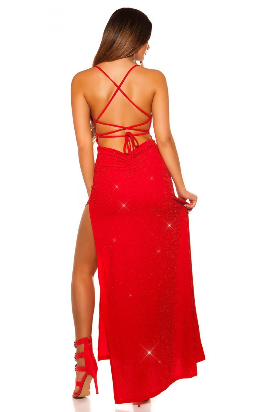 Rochie de seara eleganta lunga, rosie, mulata, cu spate gol, Leyla 4 - dyandra.ro