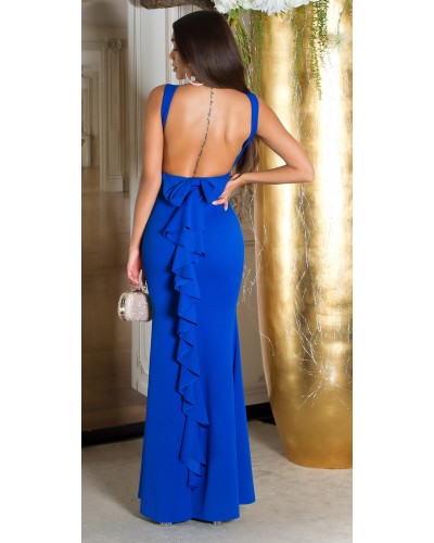 Rochie lunga, albastra, mulata, tip sirena, cu spatele gol, Lace - dyandra.ro