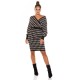 Rochie tricotata, midi, bej-negru, petrecuta, cu maneca lunga, Luiza Rochie tricotata, midi, bej-negru, petrecuta, cu maneca lunga, Luiza 4 - dyandra.ro