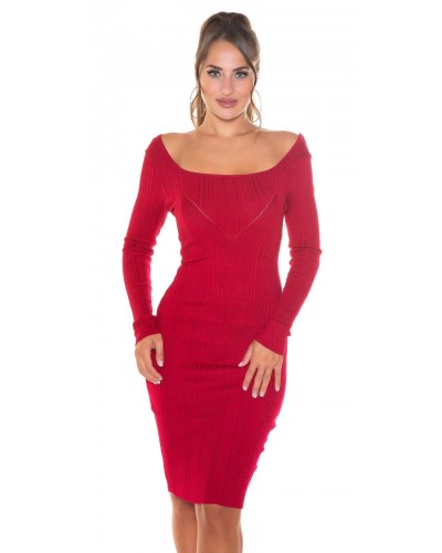 Rochie tricotata, midi, rosie, mulata  Samantha - dyandra.ro