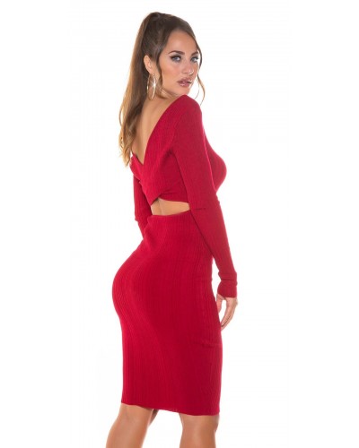 Rochie tricotata, midi, rosie, mulata  Samantha - dyandra.ro