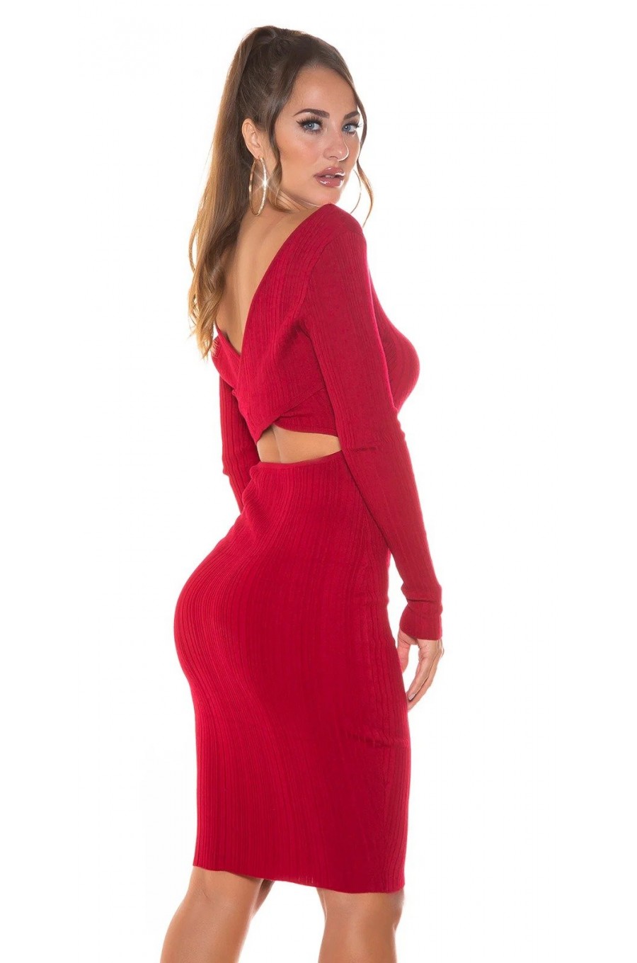 Rochie tricotata, midi, rosie, mulata  Samantha 2 - dyandra.ro