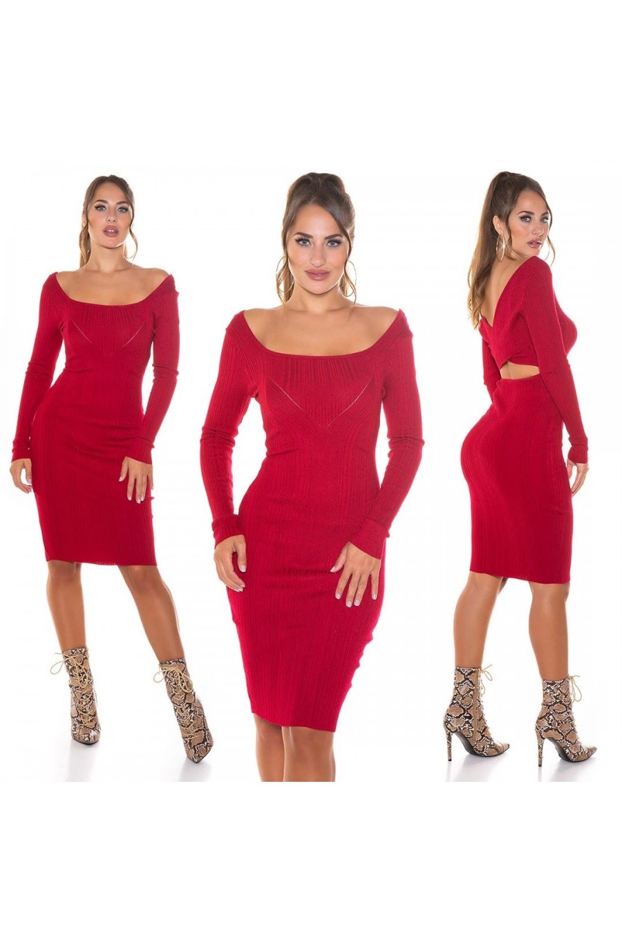 Rochie tricotata, midi, rosie, mulata  Samantha 5 - dyandra.ro