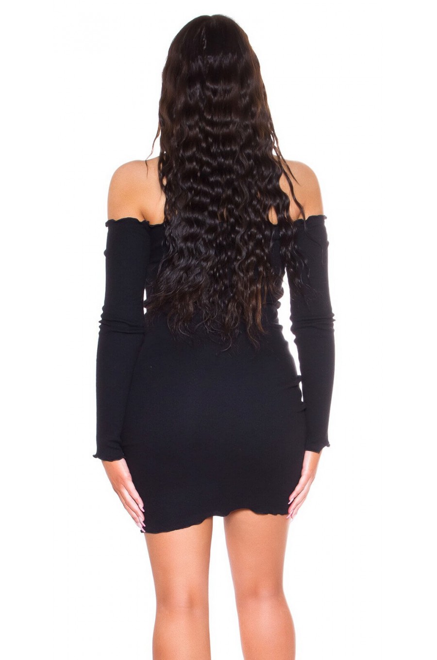 Rochie scurta neagra din bumbac Mayte 2 - dyandra.ro