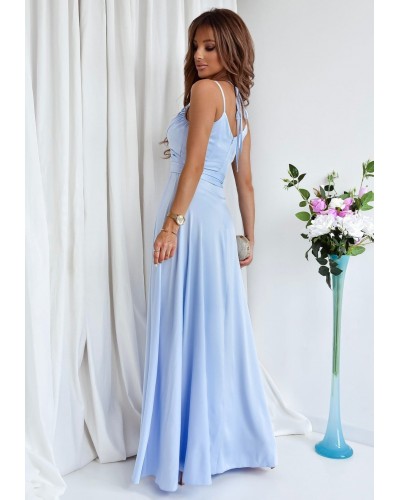 Rochie de ocazie lunga, baby blue, crapata pe picior, ScarletW2 - dyandra.ro