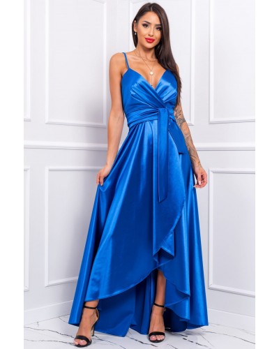 Rochie lunga albastra din satin petrecuta LiviaB - dyandra.ro
