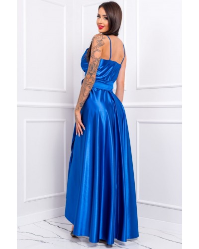 Rochie lunga albastra din satin petrecuta LiviaB - dyandra.ro