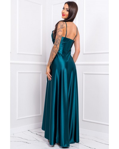 Rochie lunga din satin verde petrecuta LiviaB - dyandra.ro