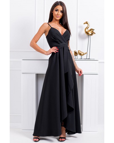 Rochie lunga neagra asimetrica petrecuta LiviaB2 - dyandra.ro