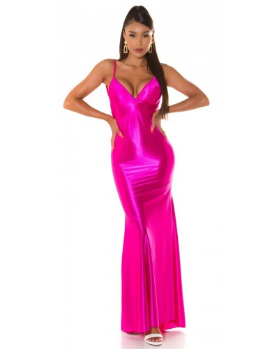 Rochie de seara eleganta lunga, satin, roz fucsia, mulata, Calliope  - dyandra.ro