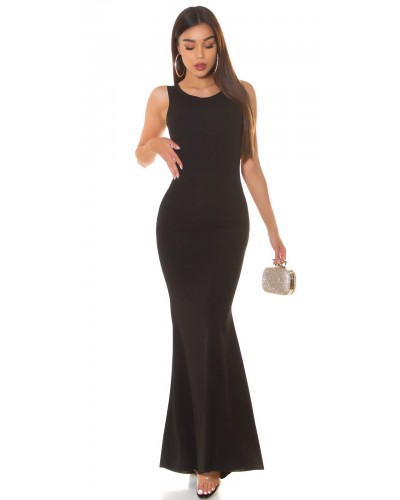 Rochie de seara lunga, neagra, mulata, tip sirena, cu spatele gol, Lace - dyandra.ro