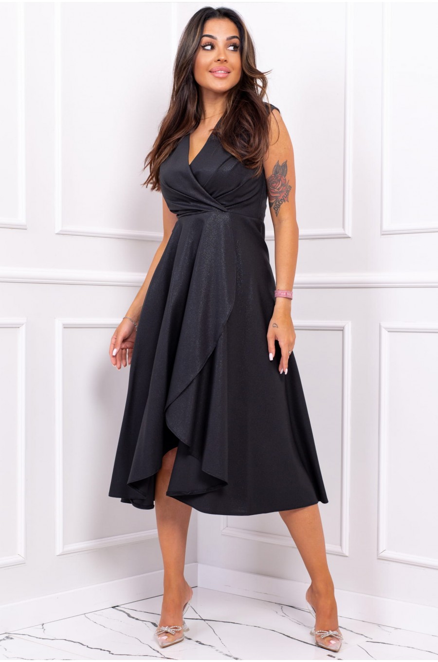 Rochie midi neagra din brocard Greta Rochie midi neagra din brocard Greta 1 - dyandra.ro