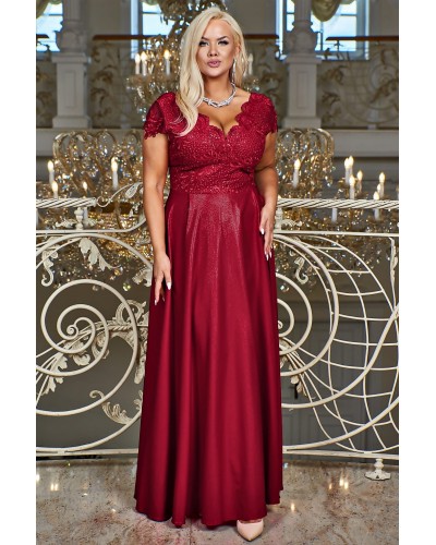 Rochie eleganta in marimi mari, lunga, brocard burgundy, Carmen2 - dyandra.ro