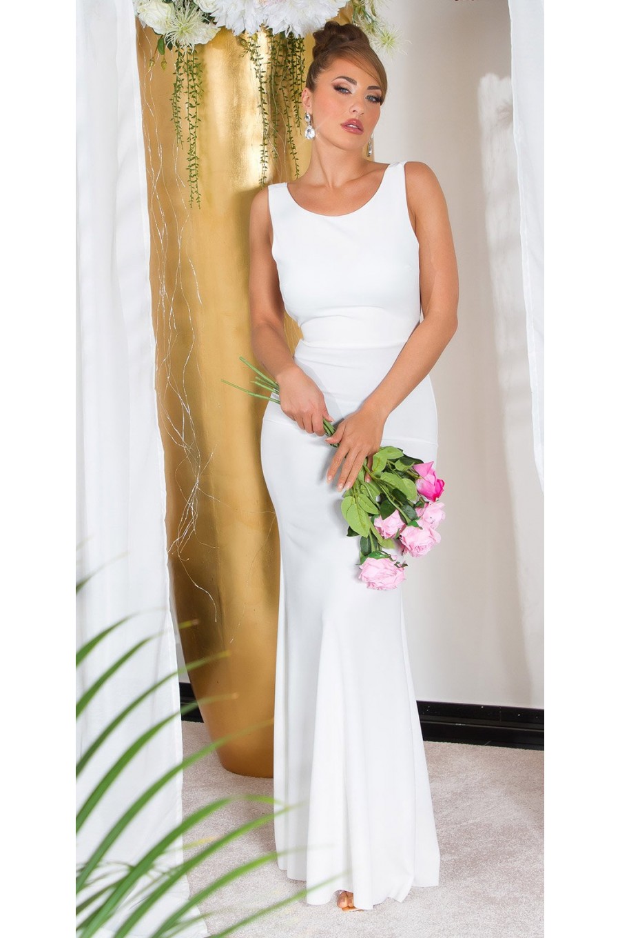 Rochie lunga alba tip sirena cu spatele gol Lace Rochie lunga alba tip sirena cu spatele gol Lace 2 - dyandra.ro