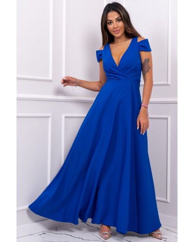 Rochie lunga albastra cu umerii goi Gala2 - dyandra.ro